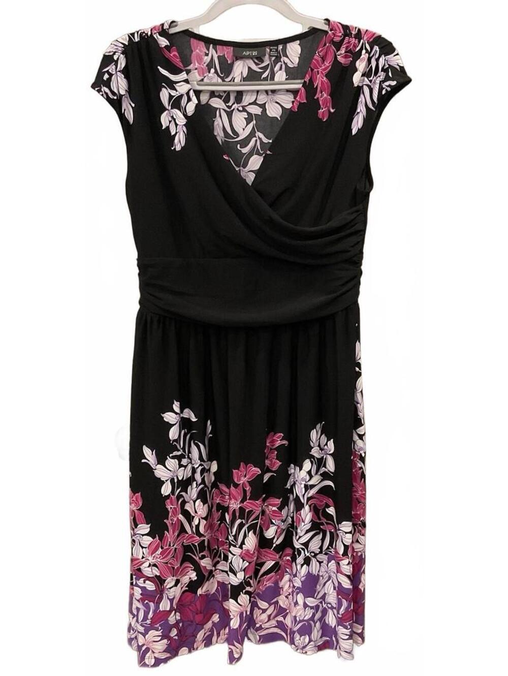APT.9 Womens Sleeveless V Neck Black/floral Dress Size Petite S